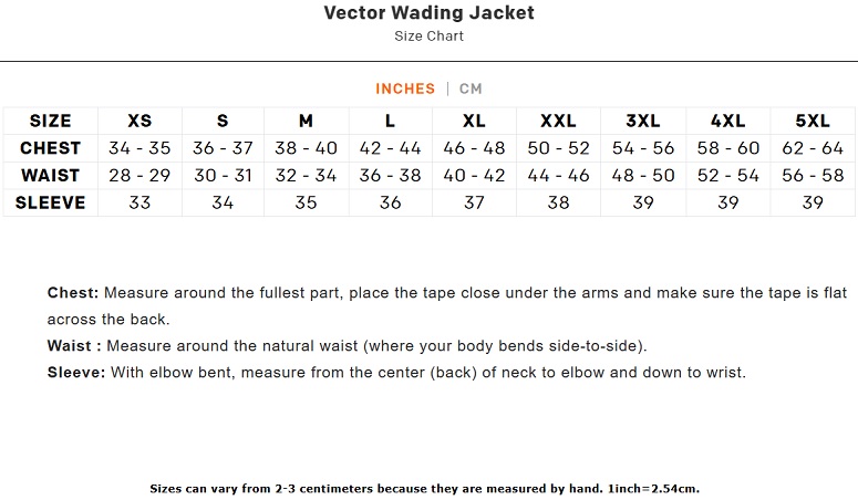 grundens Vector Wading Jacket Size Chart
