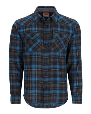 Simms Men's Santee Flannel - Black/Bright Blue Window Pane Ombre