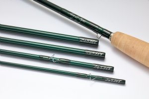Winston AIR 2 five-piece fly rod in classic Winston green with tube and sock - detailed