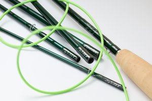 Winston AIR 2 five-piece fly rod in classic Winston green with tube and sock - details